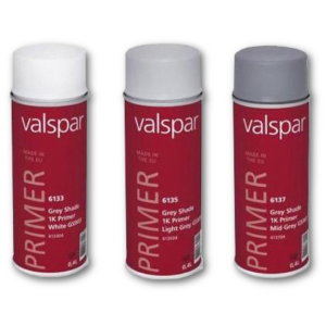 image of valspar grey shade primer in spray cans